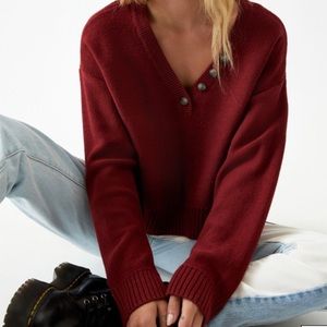 PacSun LA Hearts V Neck Button Sweater
